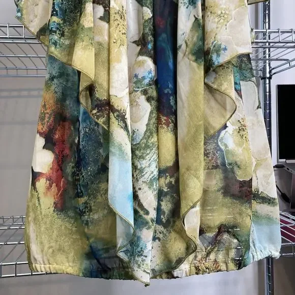 Sunny Leigh Women's Green Yellow Watercolors Blouse Size L Boho Art To Wear - Picture 11 of 13